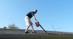 cleaning gutters with leaf blower
