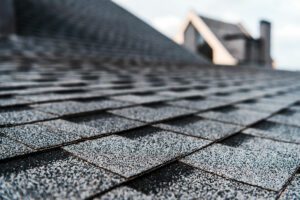a roof with shingles